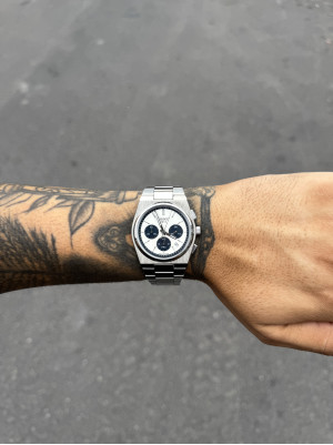 TISSOT PRX CHRONO PRATEADO FUNDO BRANCO
